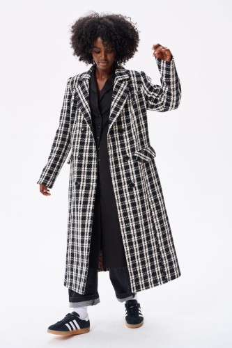 Płaszcz Damski Amber 2 BS Krata Czarny / Biały