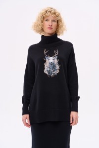 Sweter Damski Lyly Czarny / Jeleń