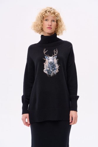 Sweter Damski Lyly Czarny / Jeleń