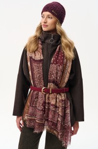 Szal Damski Deseń 4 Ornament Beige/ Wine