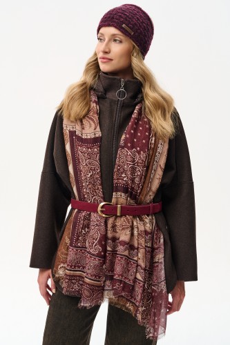 Szal Damski Deseń 4 Ornament Beige/ Wine